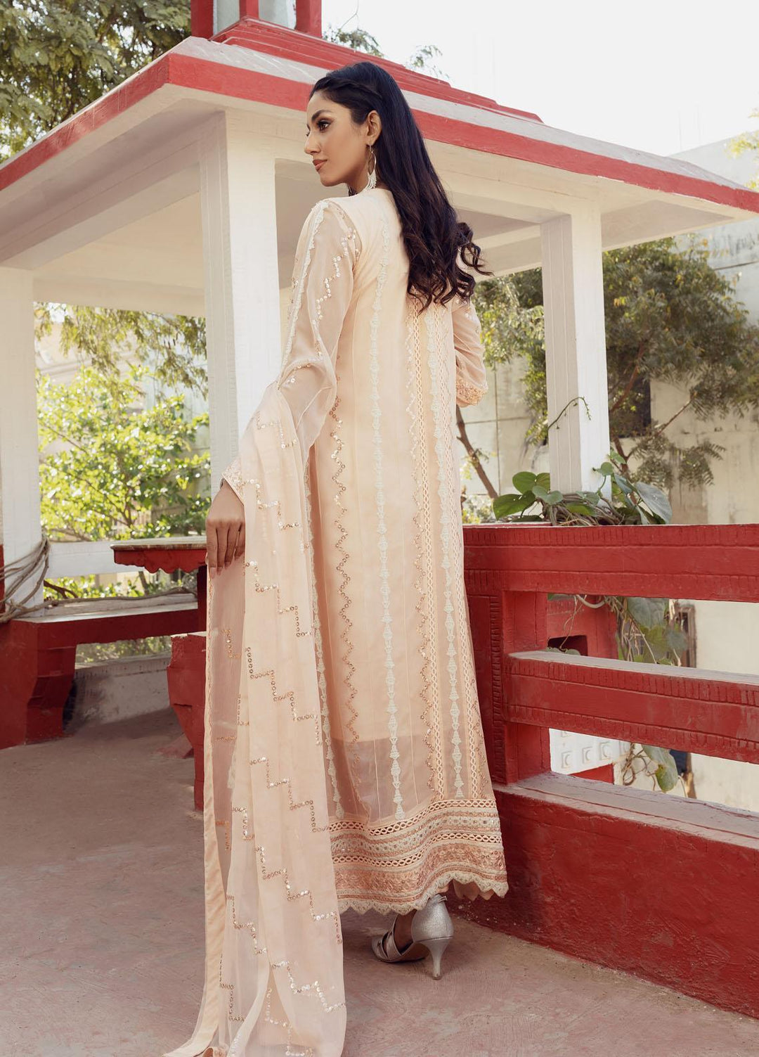 Shamooz Luxury Pret  Chiffon 3 Piece Suit Pastel Peach SEM-0413