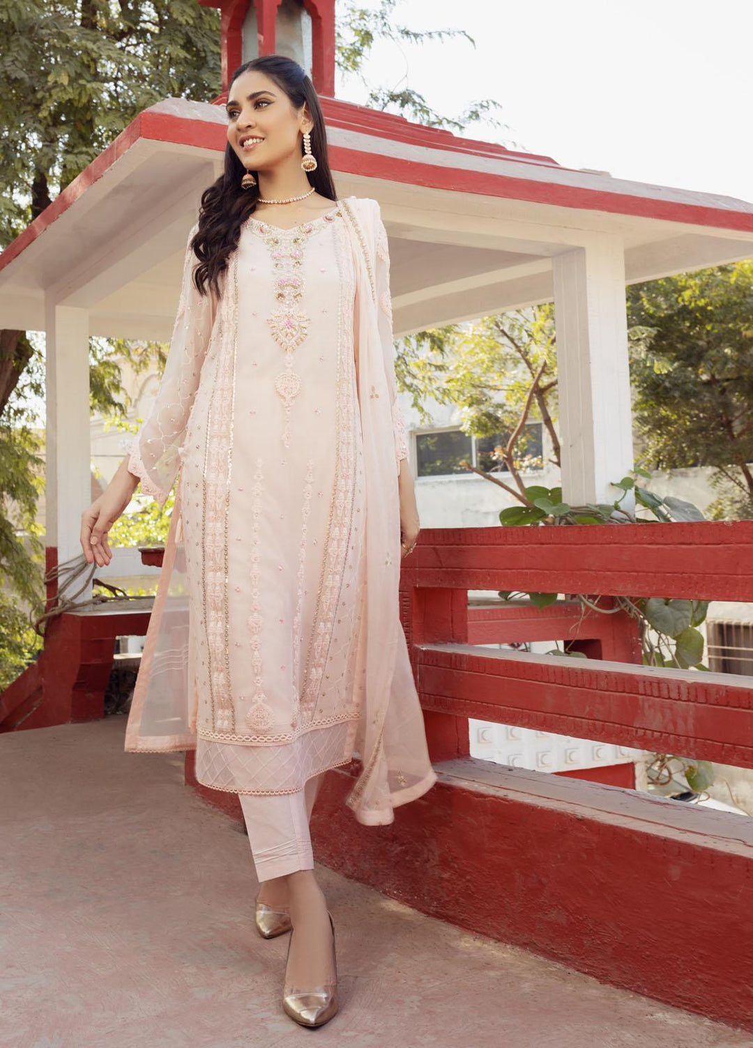 Shamooz Luxury Pret  Chiffon 3 Piece Suit Pink Tone SEM-0417