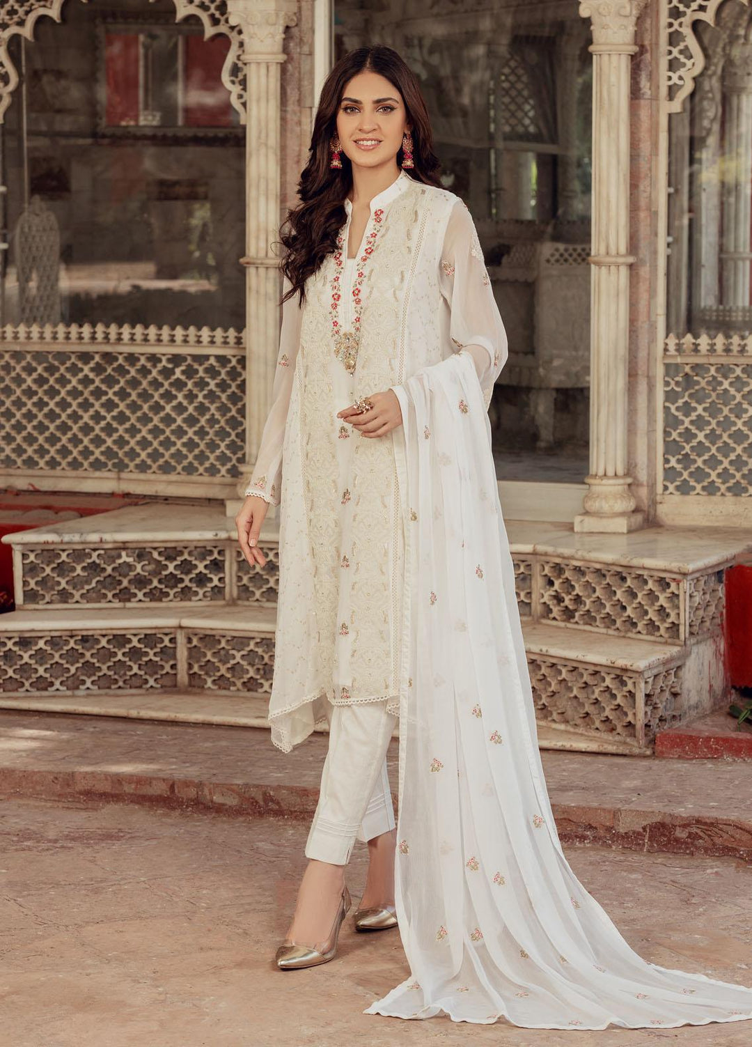 Shamooz Luxury Pret  Chiffon 3 Piece Suit Ivory-Thread SEM-0422