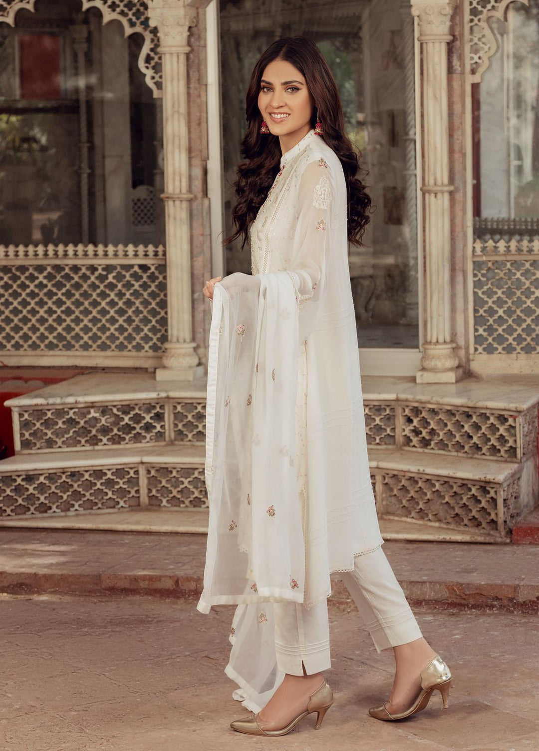 Shamooz Luxury Pret  Chiffon 3 Piece Suit Ivory-Thread SEM-0422
