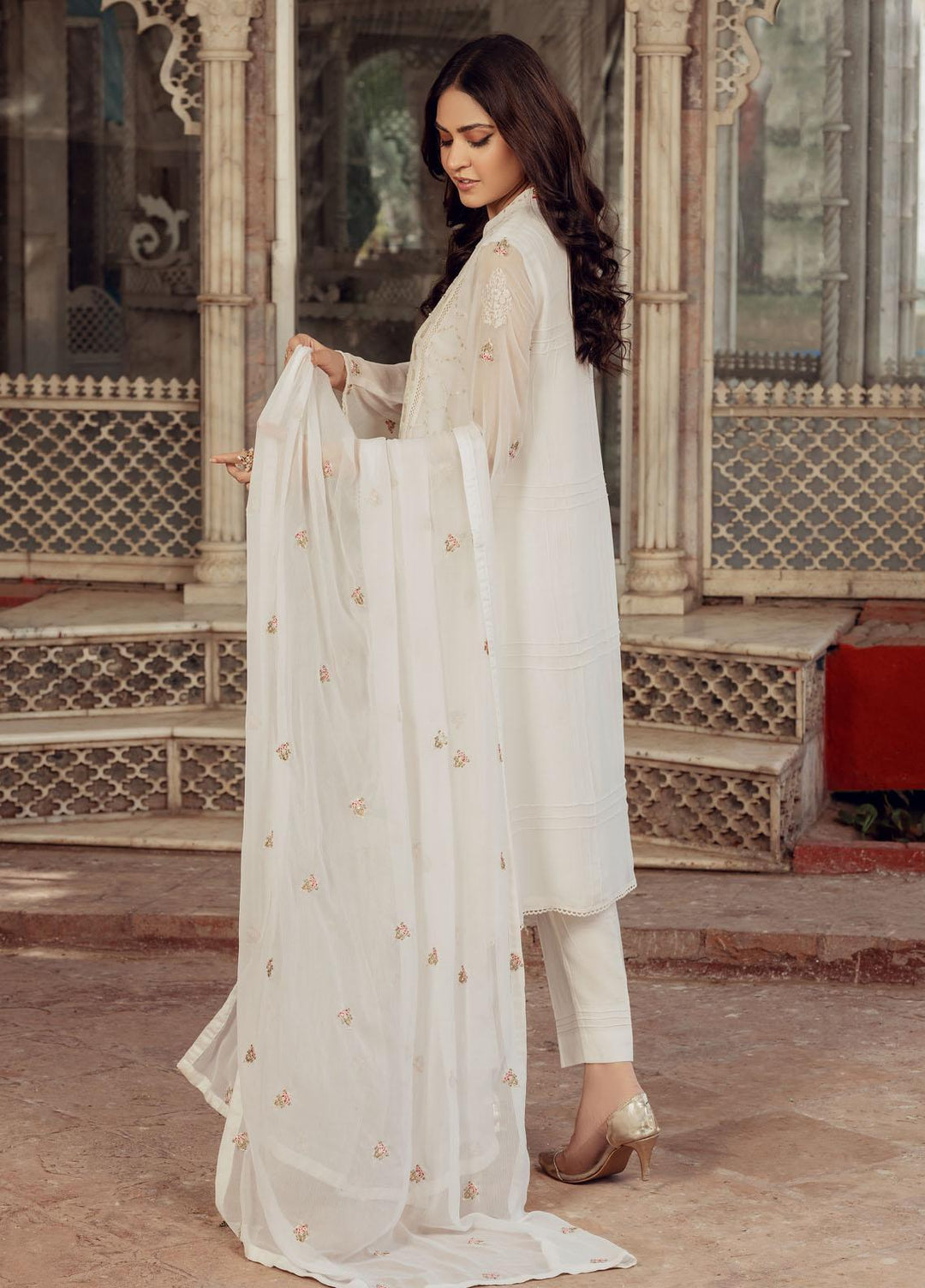 Shamooz Luxury Pret  Chiffon 3 Piece Suit Ivory-Thread SEM-0422