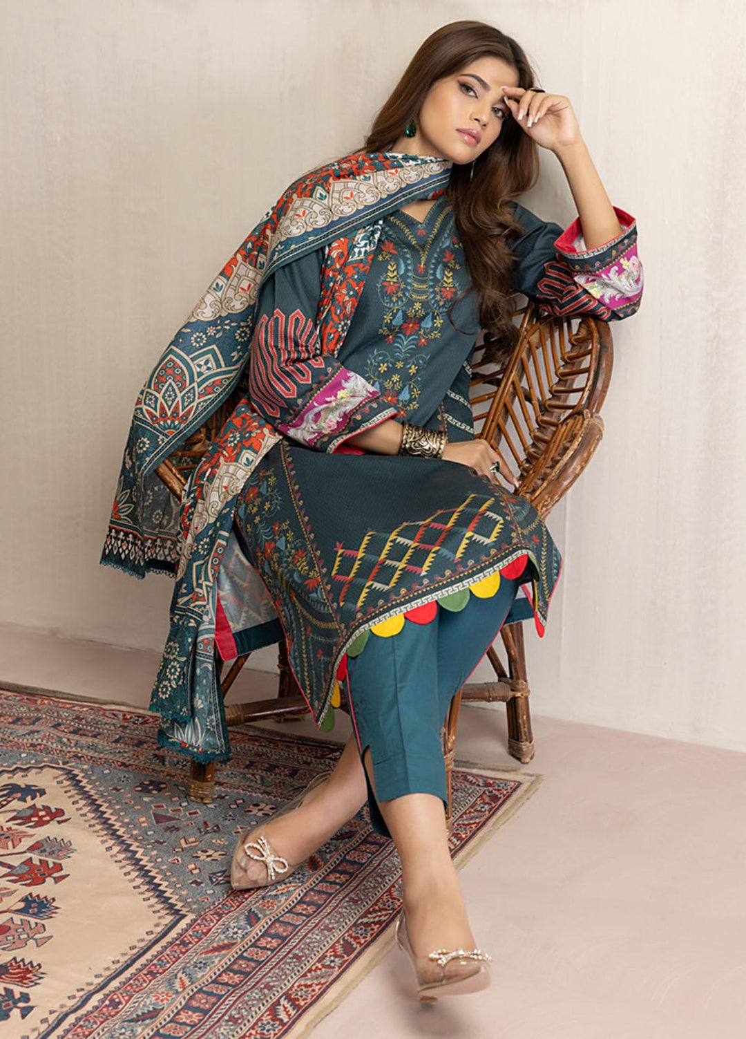 Regalia Textiles Printed Cotton Satin Suits Unstitched 3 Piece RGT22CS D1 - Festive Collection