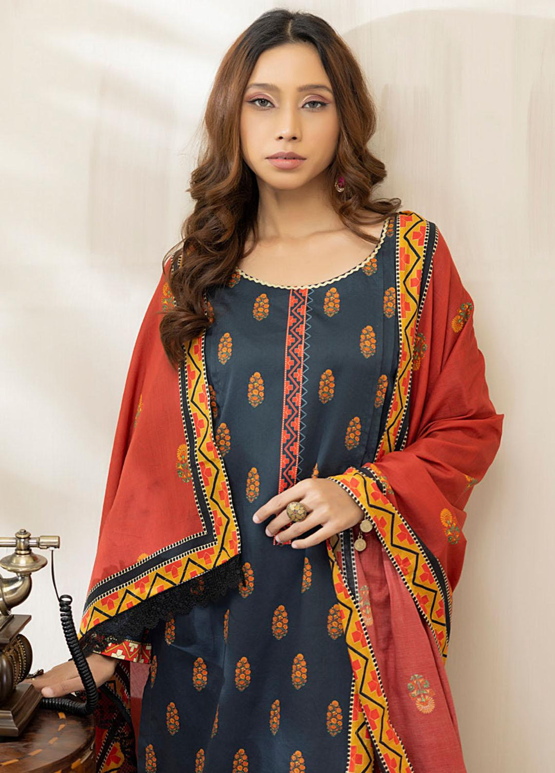 Regalia Textiles Printed Cotton Satin Suits Unstitched 3 Piece RGT22CS D2 - Festive Collection