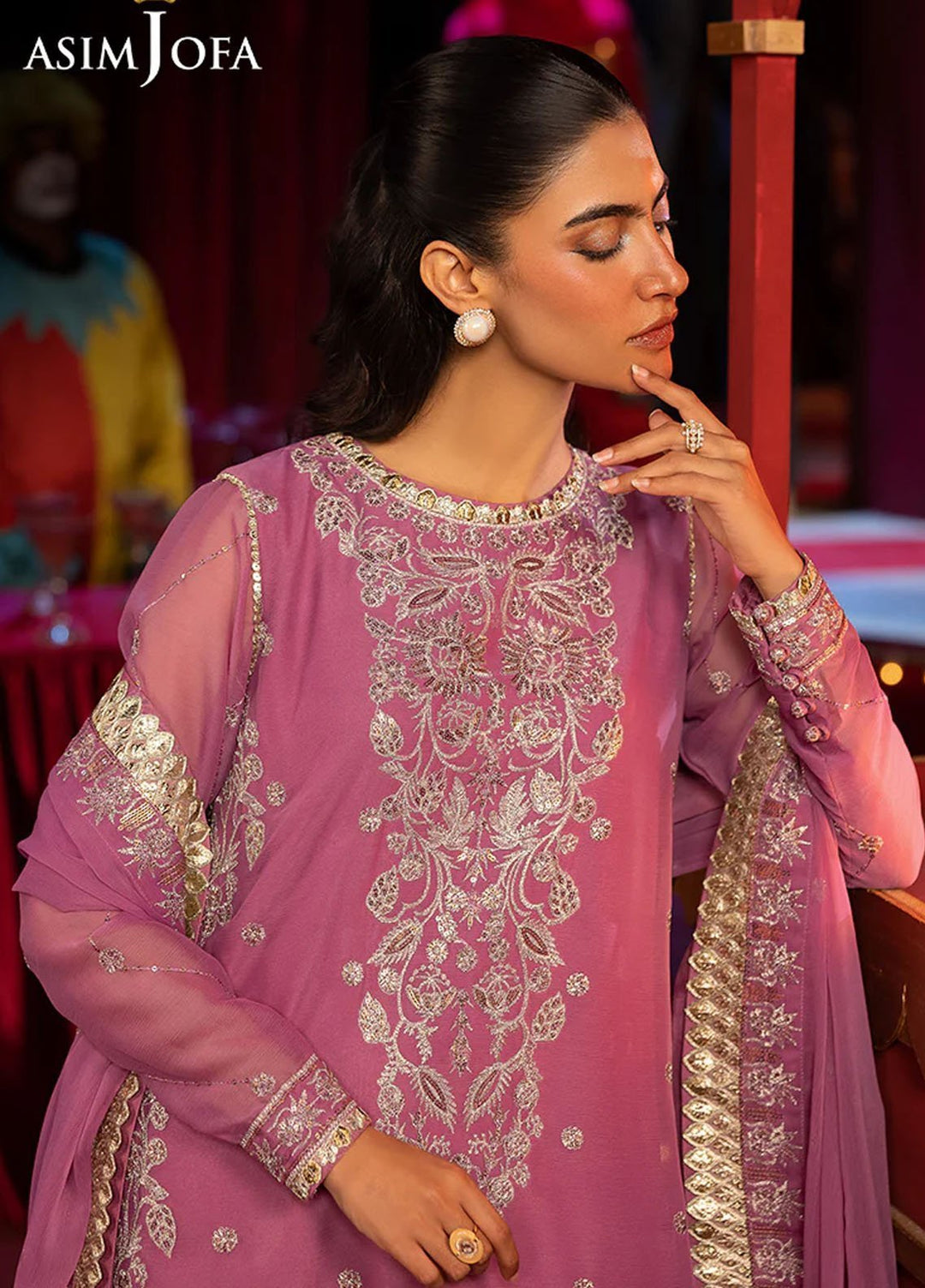 Rejoice by Asim Jofa Embroidered Chiffon Suits Unstitched 3 Piece AJ25RF AJLFF-07-UNS - Festive Collection