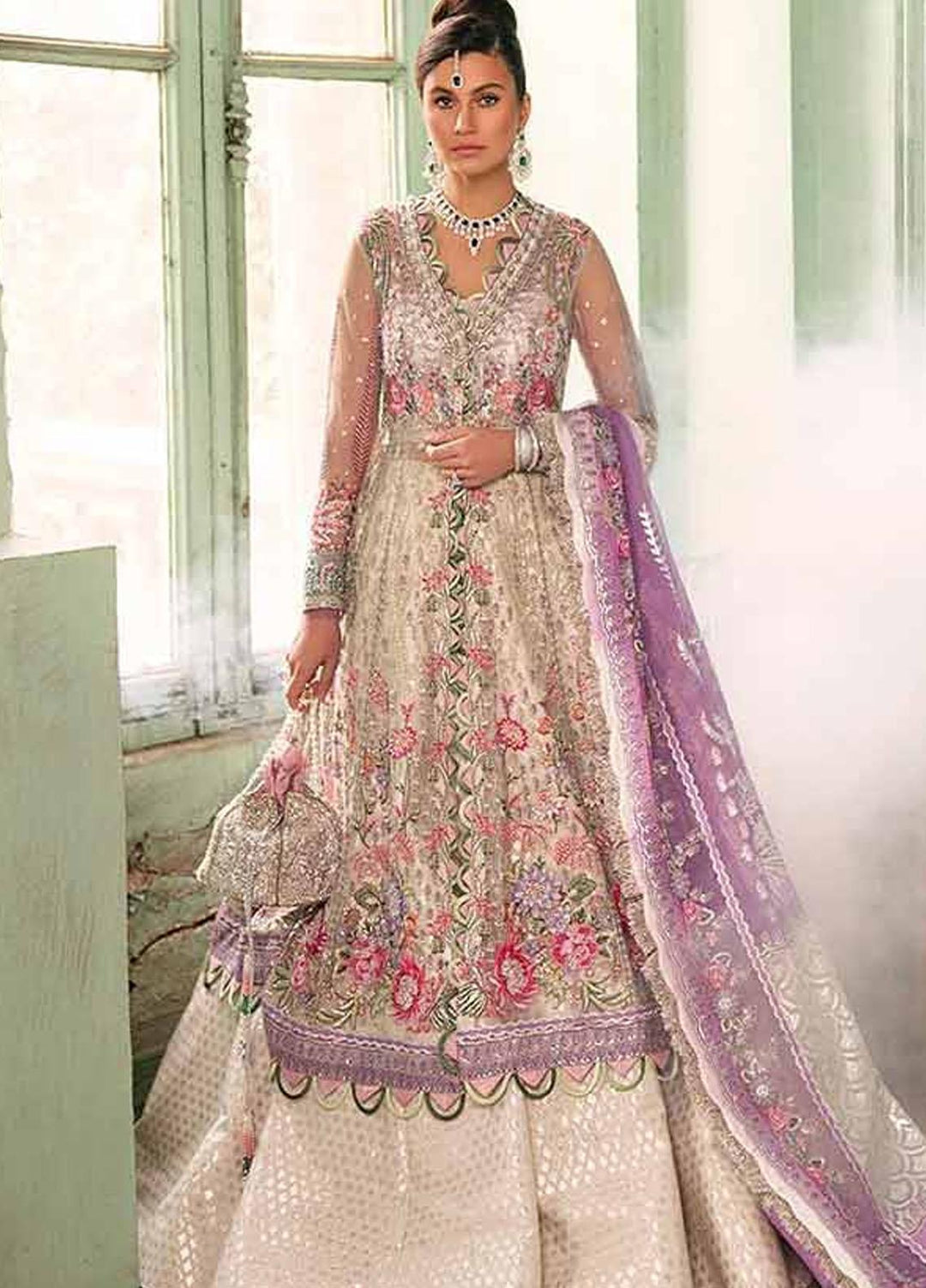 Republic WomensWear Embroidered Net Suits Unstitched 3 Piece RW21WU D-03 (Gardenia) - Luxury Formals Collection
