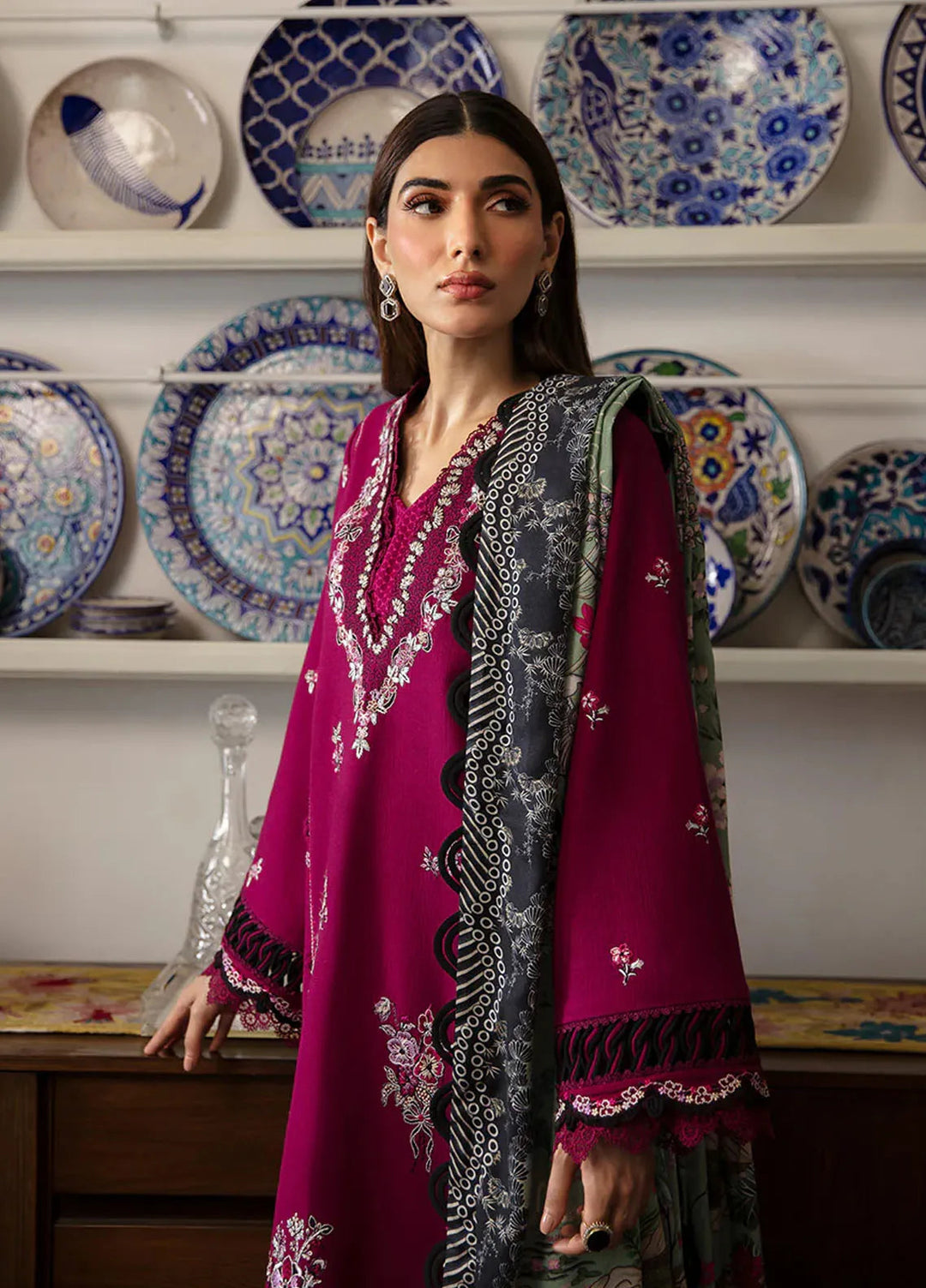 Republic WomensWear Embroidered Khaddar Suits Unstitched 3 Piece RW24W D3 Nara - Winter Collection