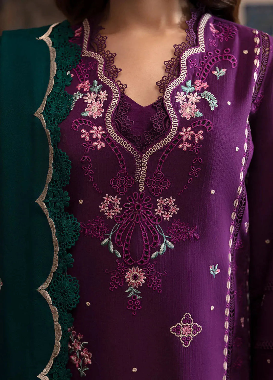 Republic WomensWear Embroidered Khaddar Suits Unstitched 3 Piece RW24W D4 Mirea - Winter Collection