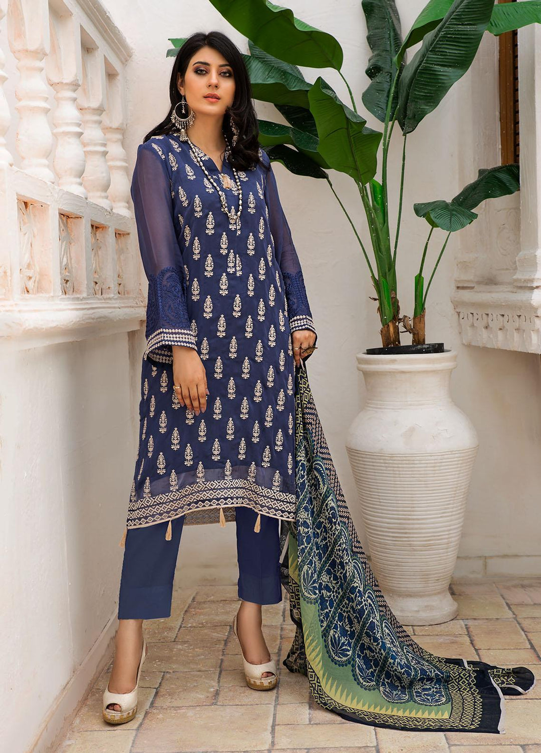 Resham Ghar Embroidered Chiffon Suits Unstitched 2 Piece RG21EC RGSD-07 - Luxury Collection