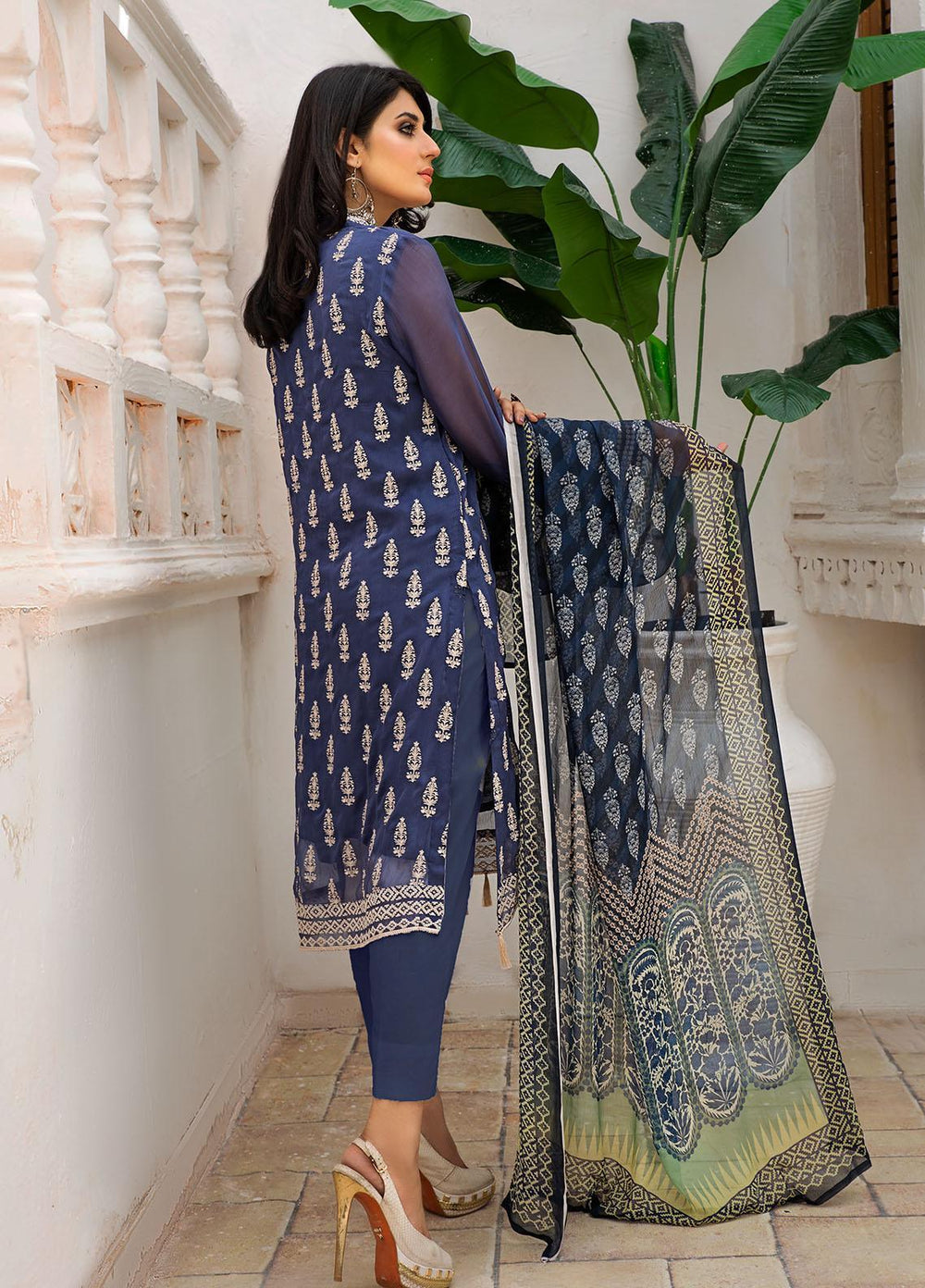 Resham Ghar Embroidered Chiffon Suits Unstitched 2 Piece RG21EC RGSD-07 - Luxury Collection