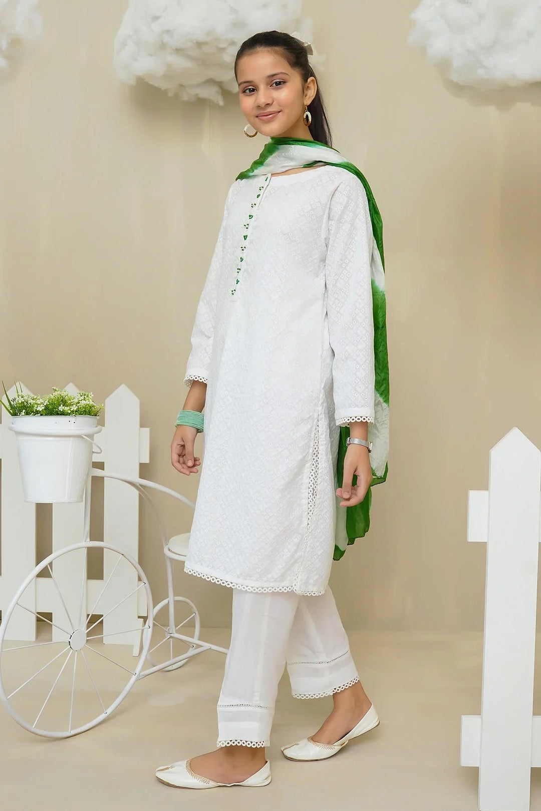 Ochre RTW Embroidered Girls 3 Piece Cotton Hand Adda Work OFW-COR-66 - Summer Collection