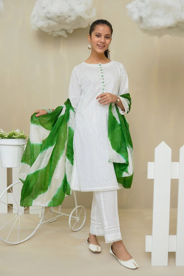 Ochre RTW Embroidered Girls 3 Piece Cotton Hand Adda Work OFW-COR-66 - Summer Collection