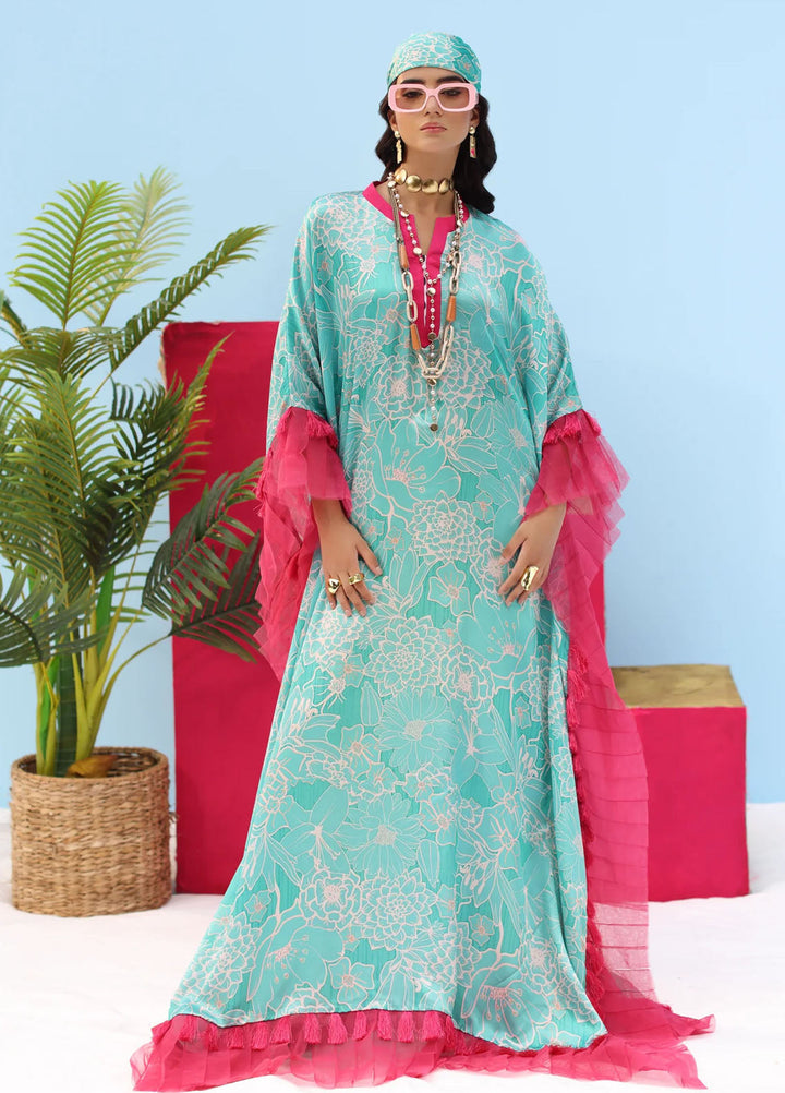 Resort by Musferah Pret Printed Silk 1 Piece Suit Aqua Fable