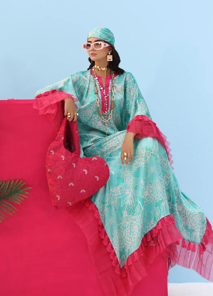 Resort by Musferah Pret Printed Silk 1 Piece Suit Aqua Fable