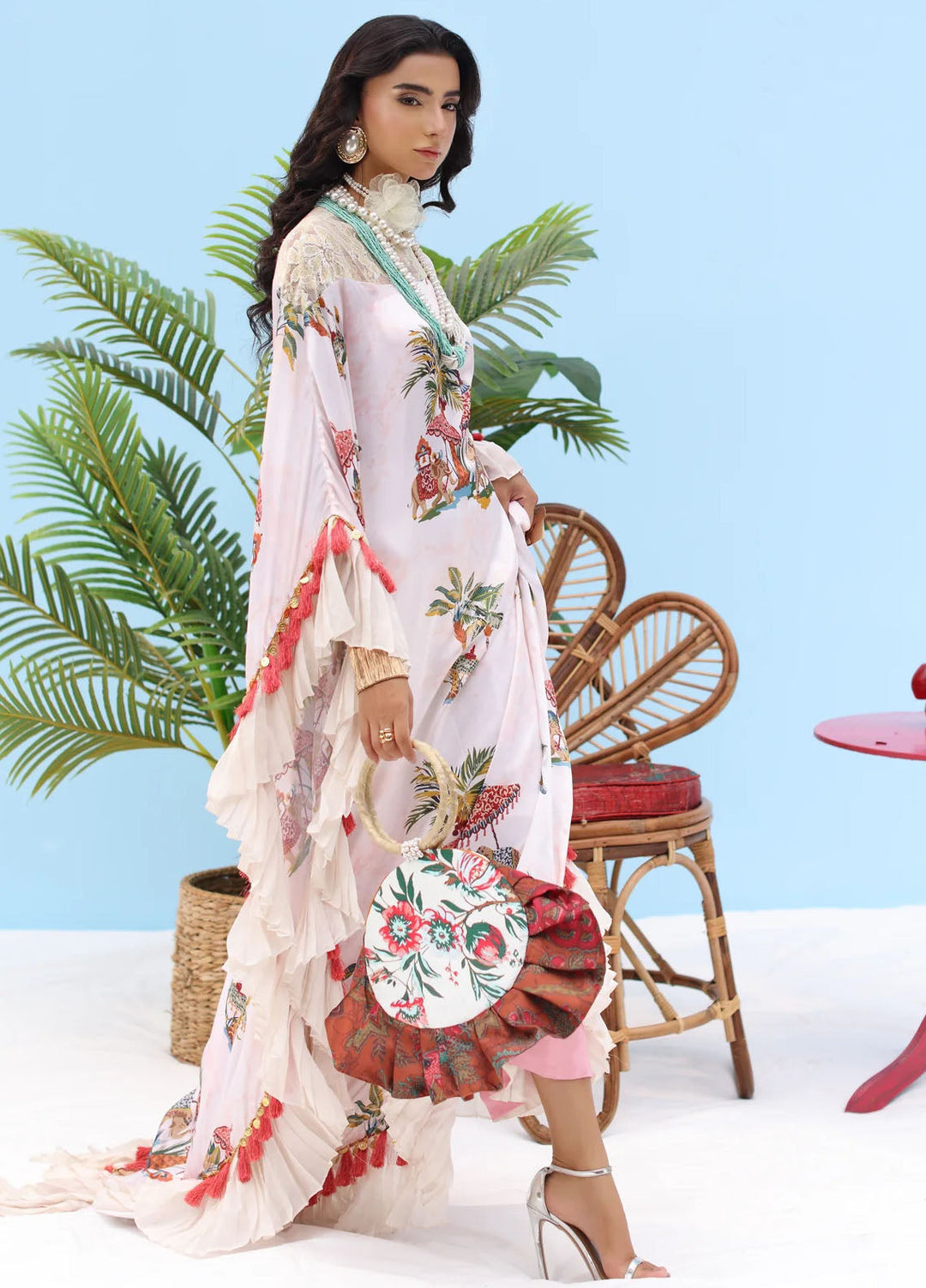 Resort by Musferah Pret Printed Silk 1 Piece Suit Celeste