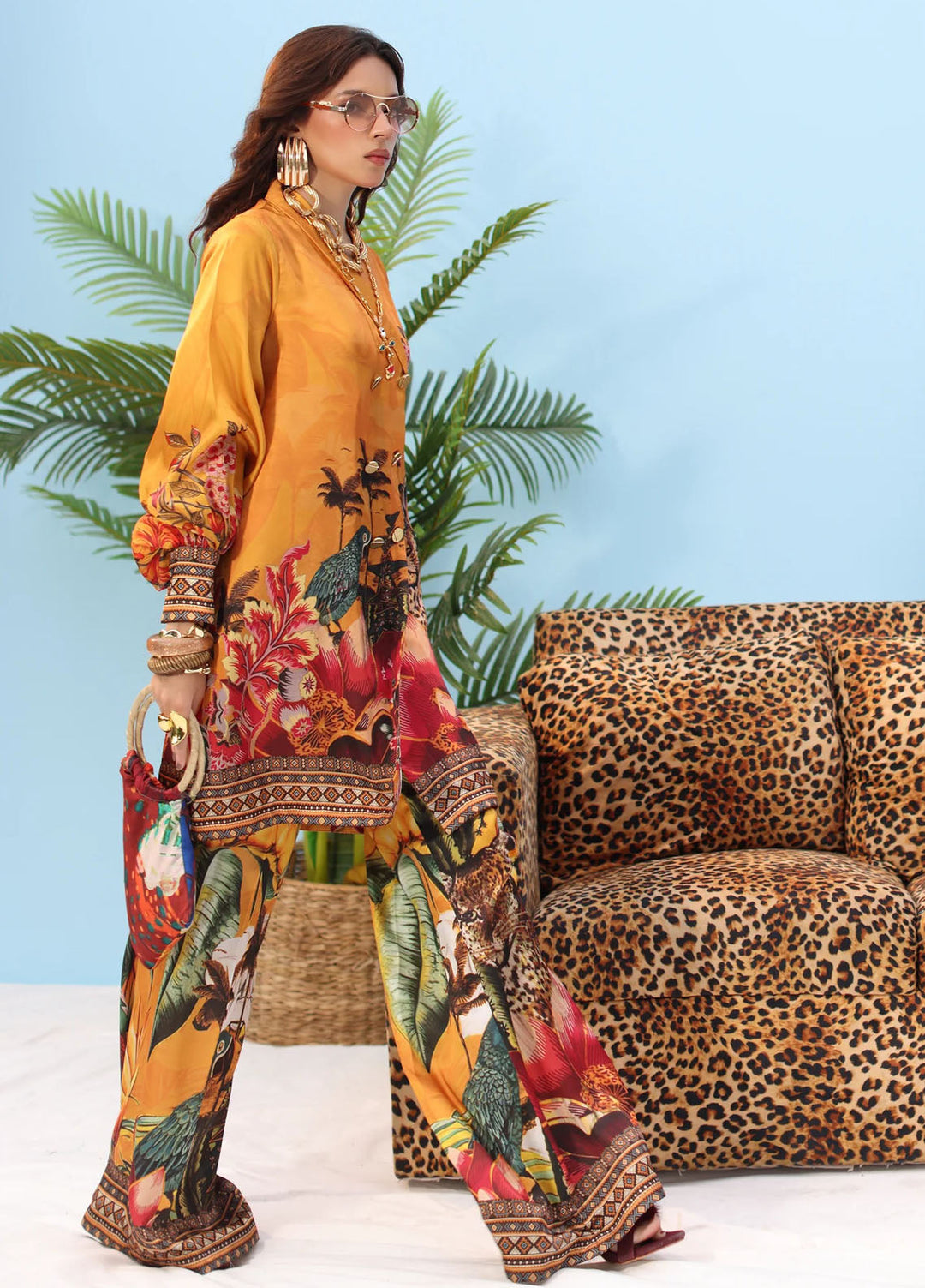 Resort by Musferah Pret Printed Silk 2 Piece Suit Golden Sol