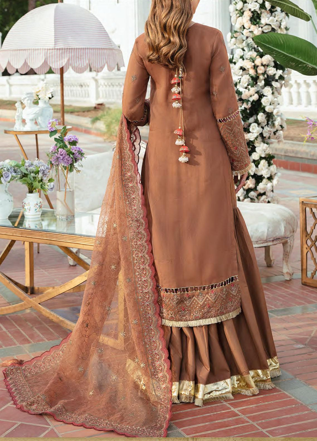 Retro by Salitex Embroidered Chiffon Suits Unstitched 3 Piece ST22RC HC-00031 Glistening Sand - Luxury Collection
