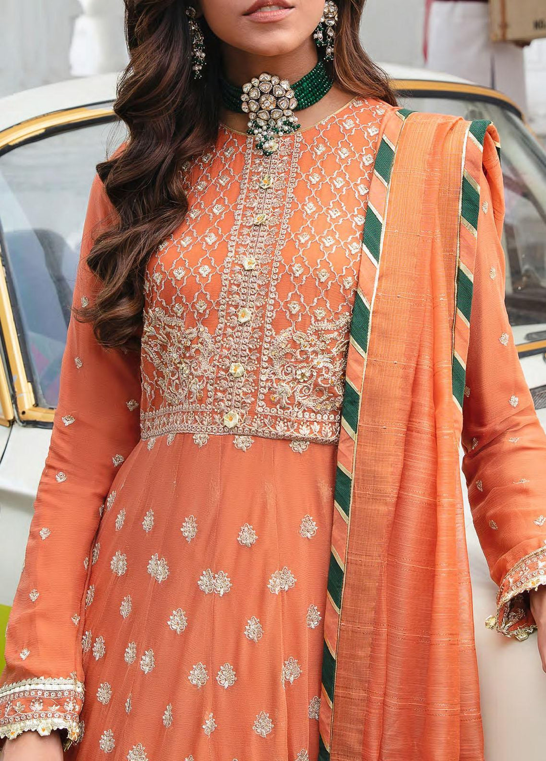 Retro by Salitex Embroidered Chiffon Suits Unstitched 3 Piece ST22RC HC-00033 Amber - Luxury Collection
