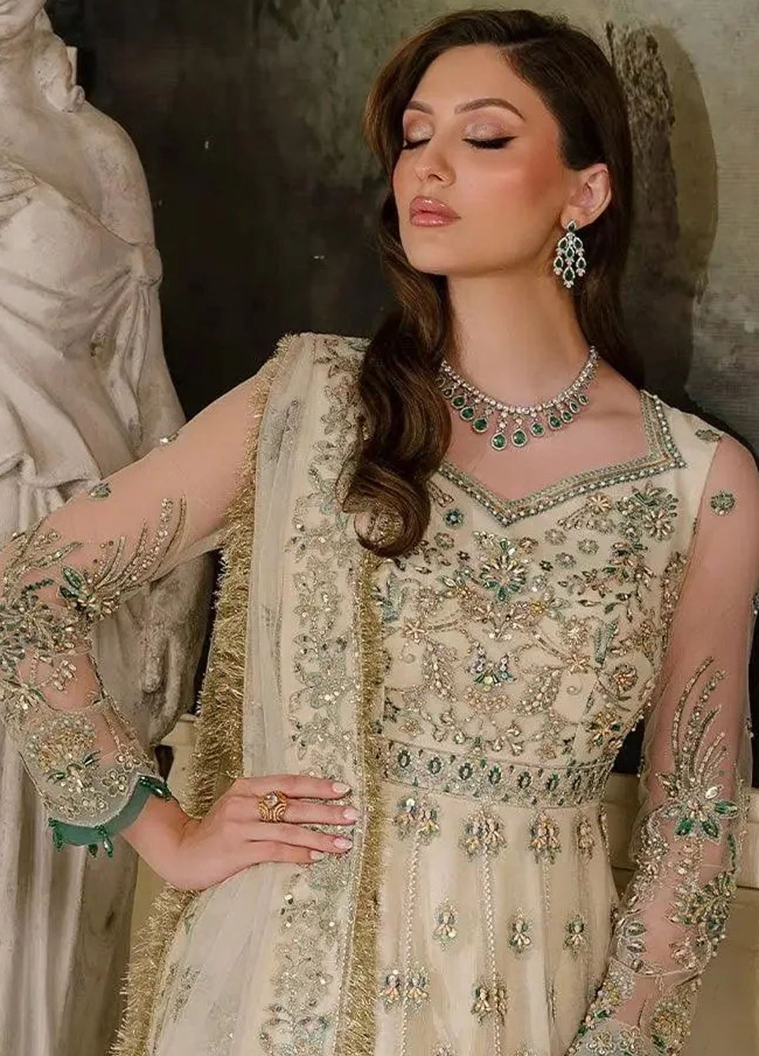 Reve Royal by Fabiha Fatima Pret Embellished Net 3 Piece Suit Pearl