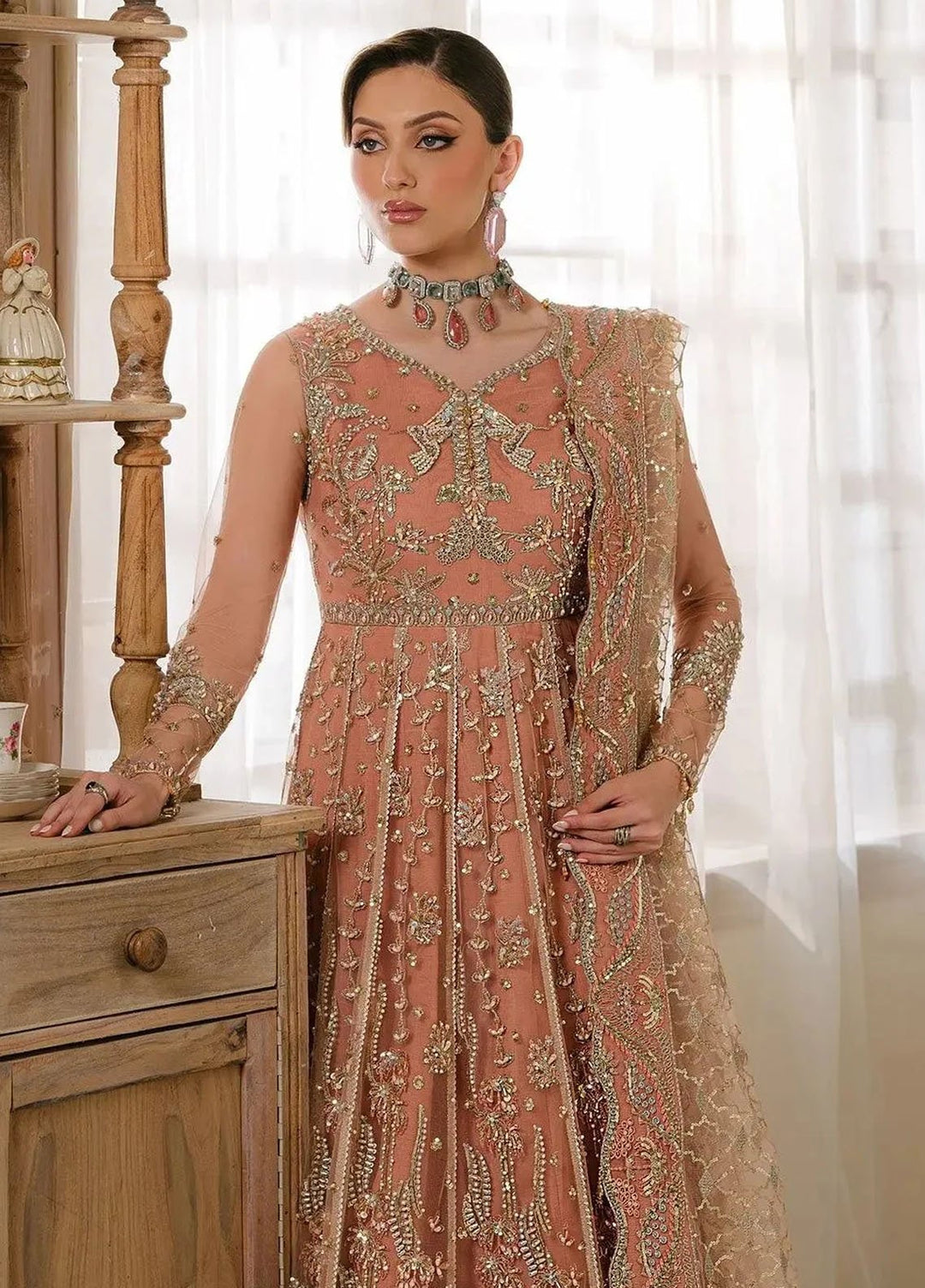 Reve Royal by Fabiha Fatima Pret Embellished Net 3 Piece Suit Spinel