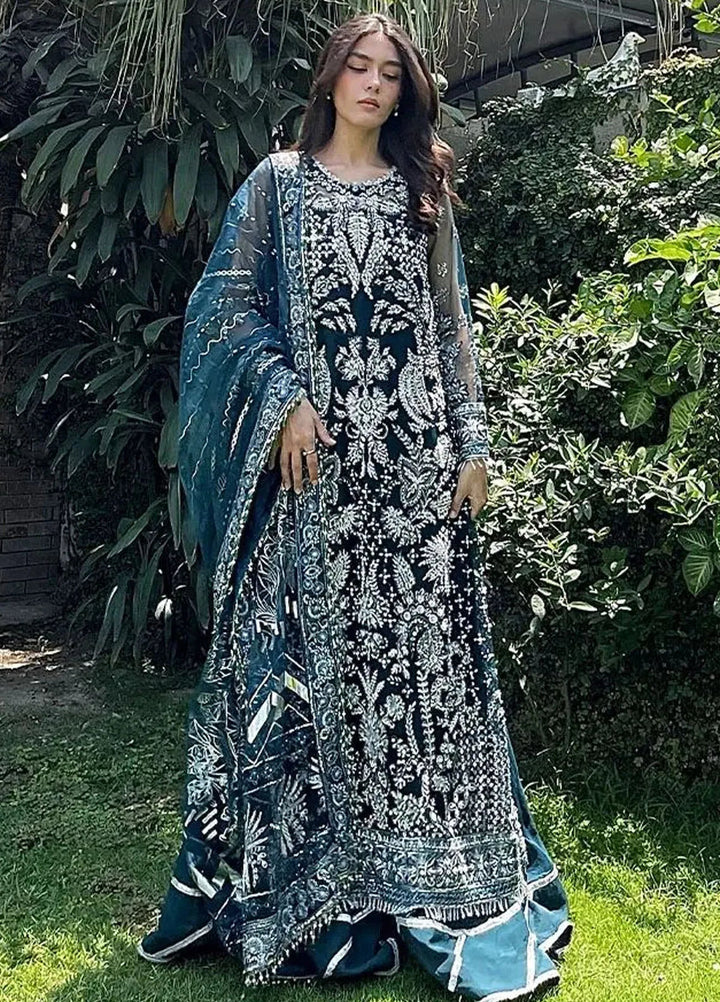 Reveur By Saffron Embroidered Net Suits Unstitched 3 Piece SFR23RV SF-03 Celeste - Luxury Collection