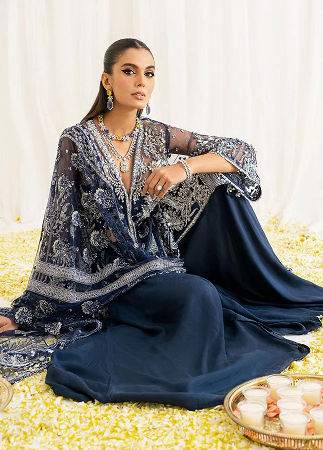 Reveur By Saffron Embroidered Net Suits Unstitched 3 Piece SFR23RV SF-07 Marina - Luxury Collection