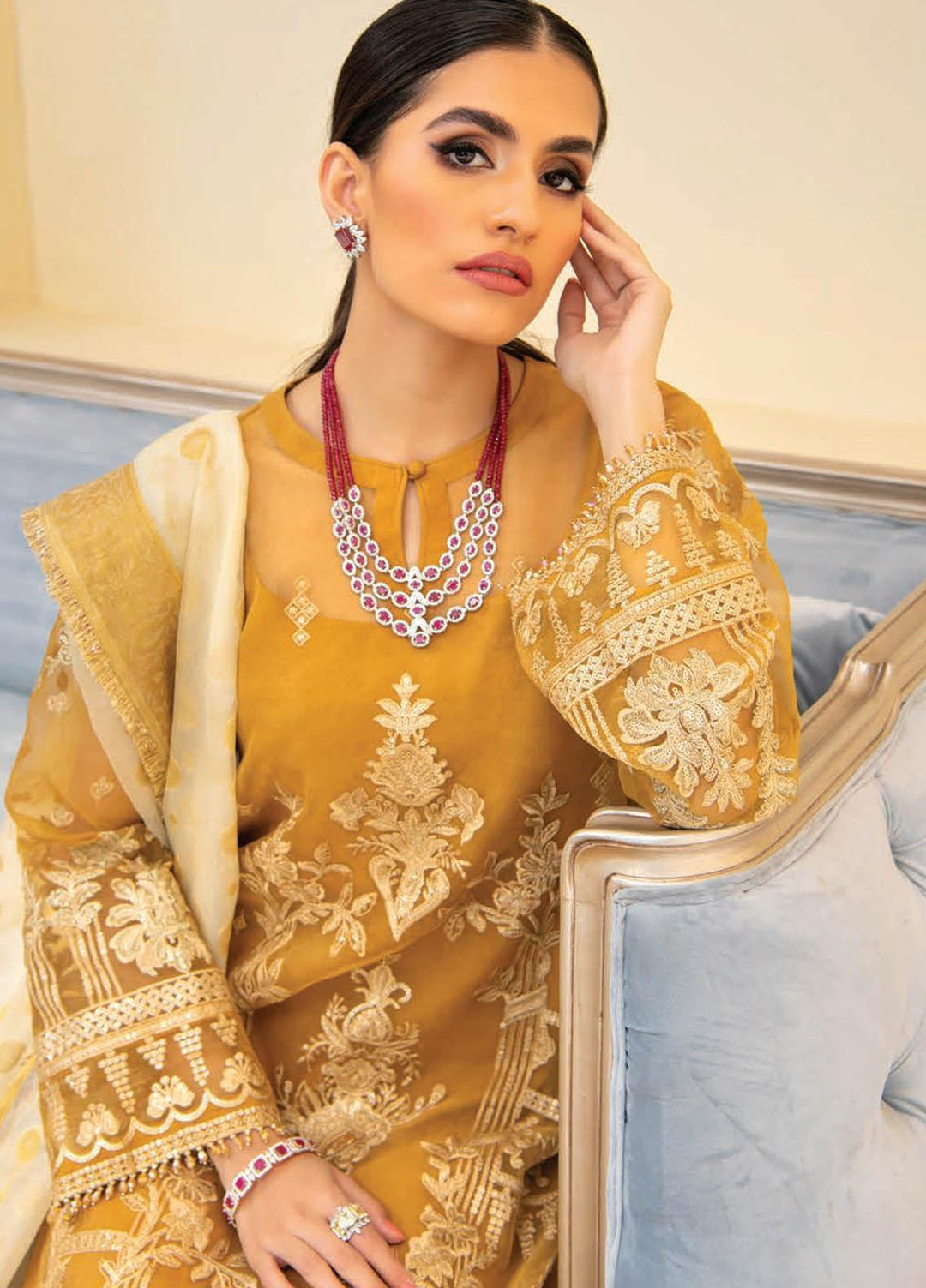 Reveuse By AIK Embroidered Organza Suits Unstitched 3 Piece AIK22R 07 - Winter Collection