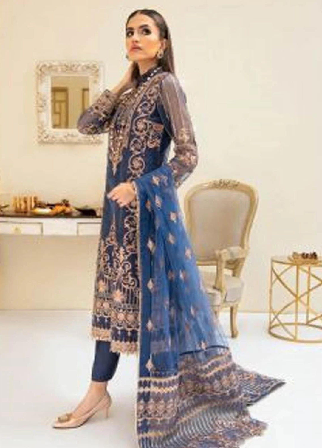Reveuse By AIK Embroidered Organza Suits Unstitched 3 Piece AIK22R 08 - Winter Collection
