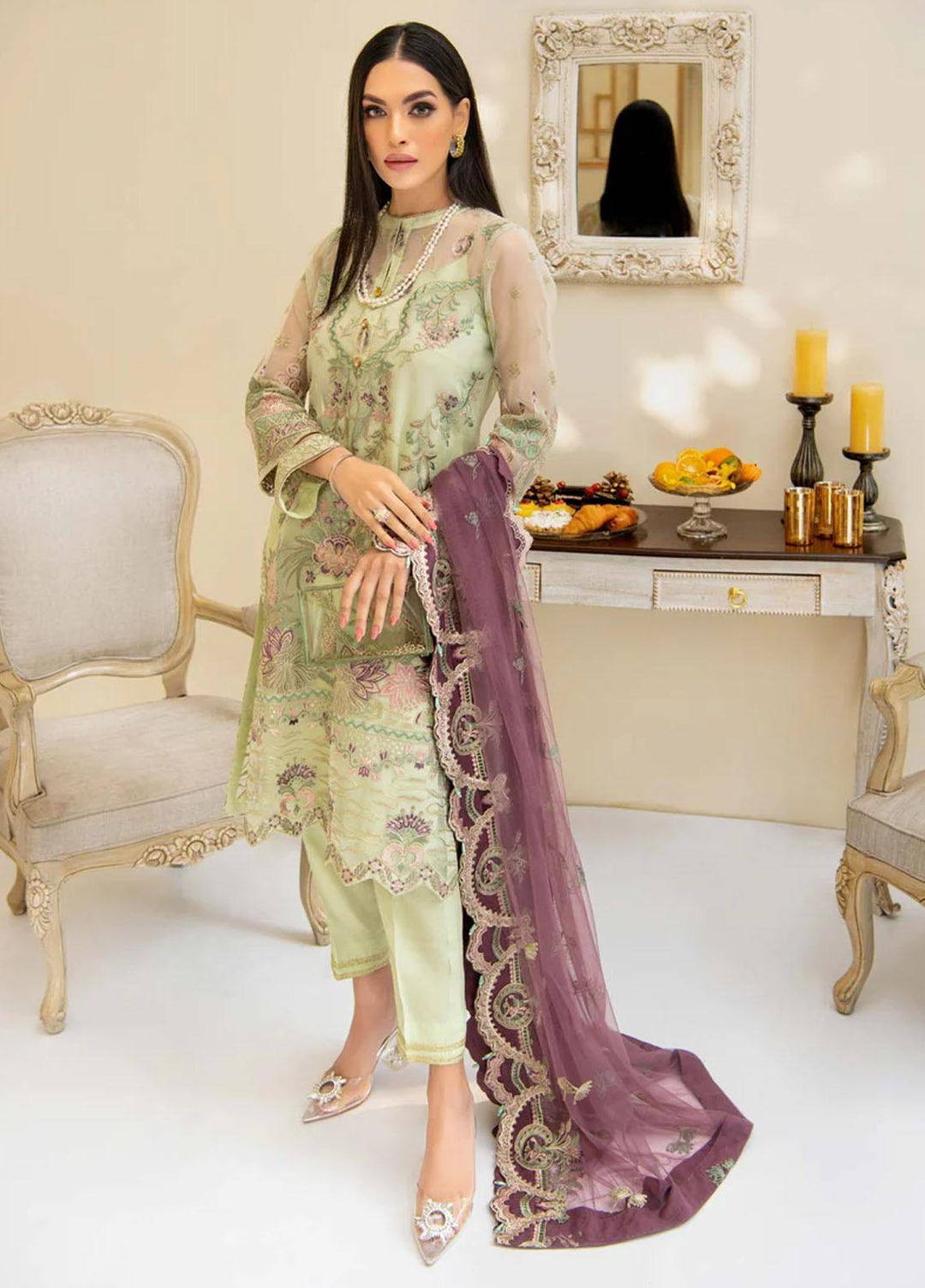 Reveuse By AIK Embroidered Organza Suits Unstitched 3 Piece AIK22R 03 - Winter Collection