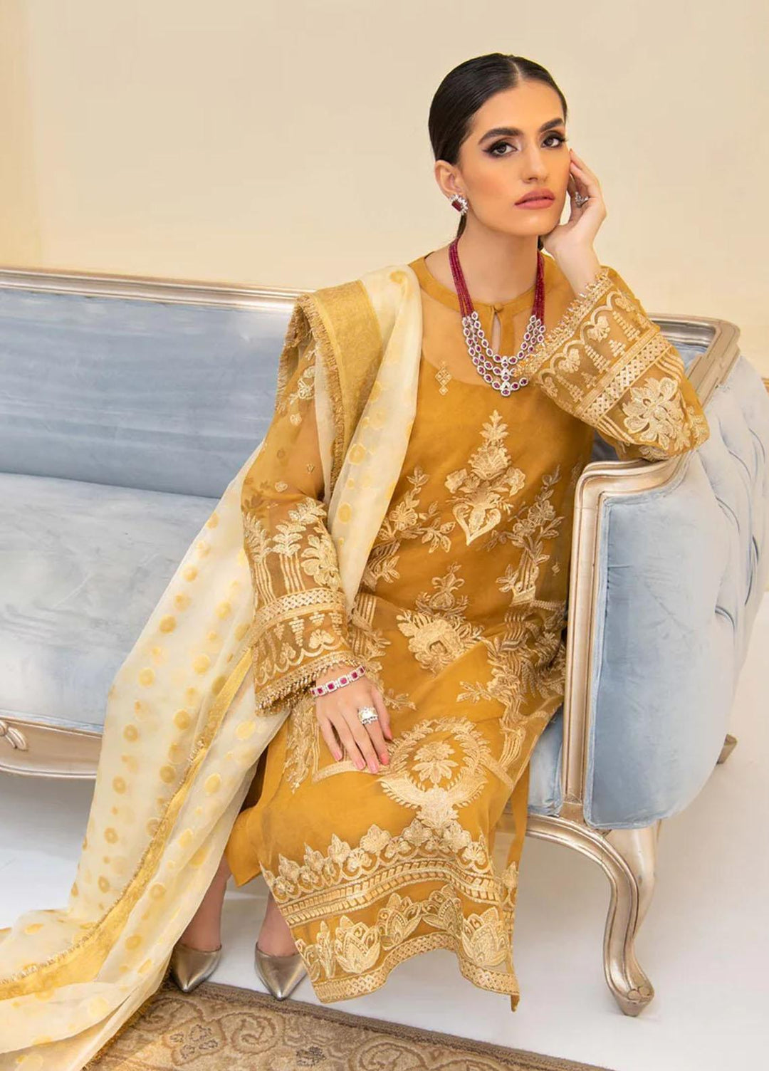 Reveuse By AIK Embroidered Organza Suits Unstitched 3 Piece AIK22R 07 - Winter Collection
