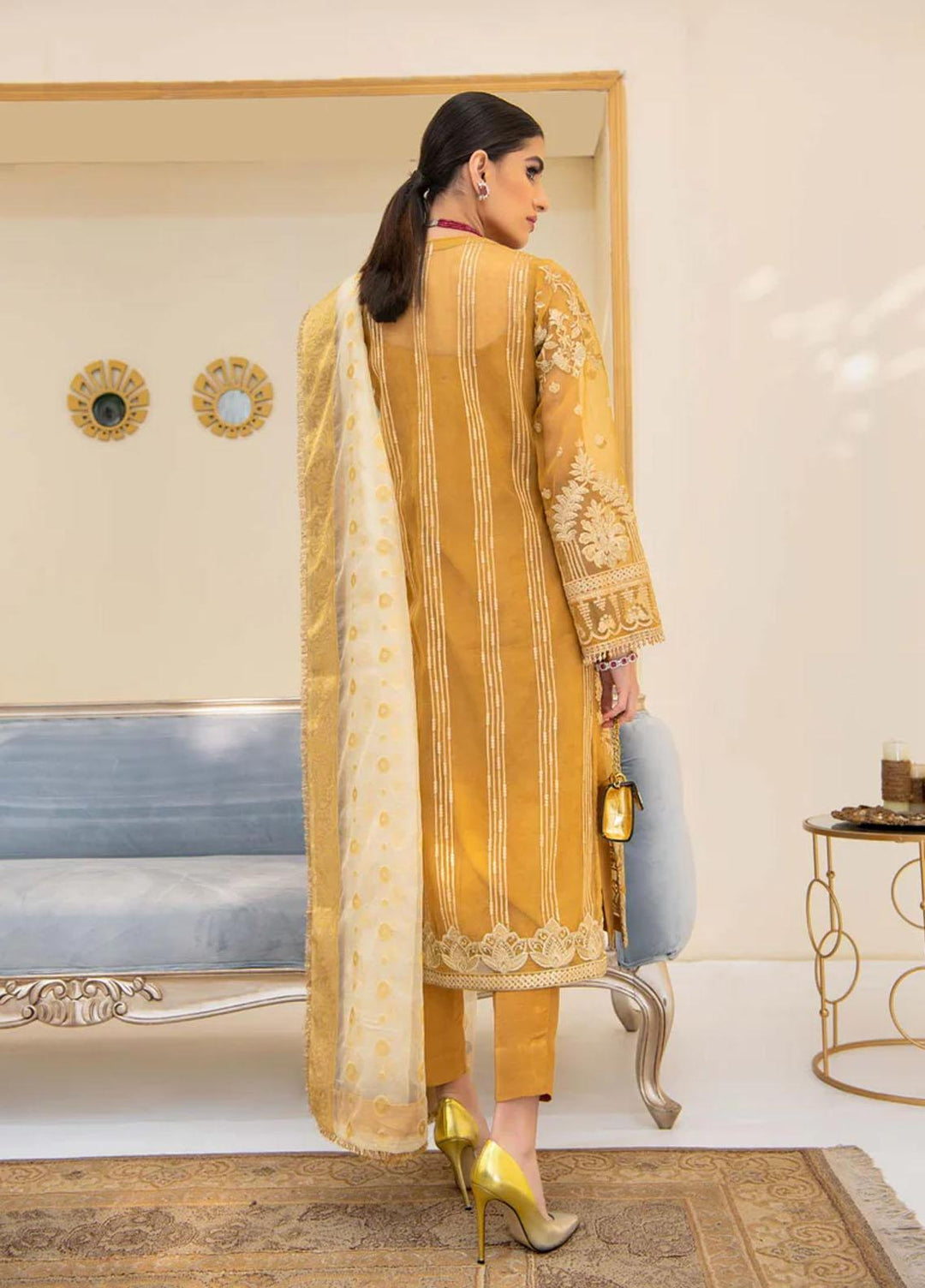 Reveuse By AIK Embroidered Organza Suits Unstitched 3 Piece AIK22R 07 - Winter Collection