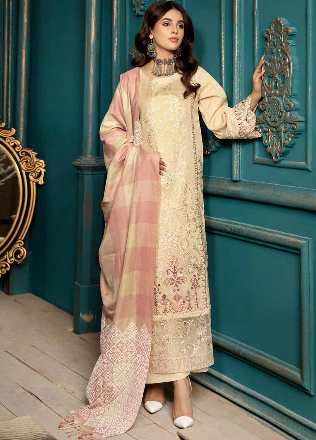 Afreen By Riaz Arts Embroidered Khaddar Suits Unstitched 3 Piece RA21K AF-15 - Winter Collection