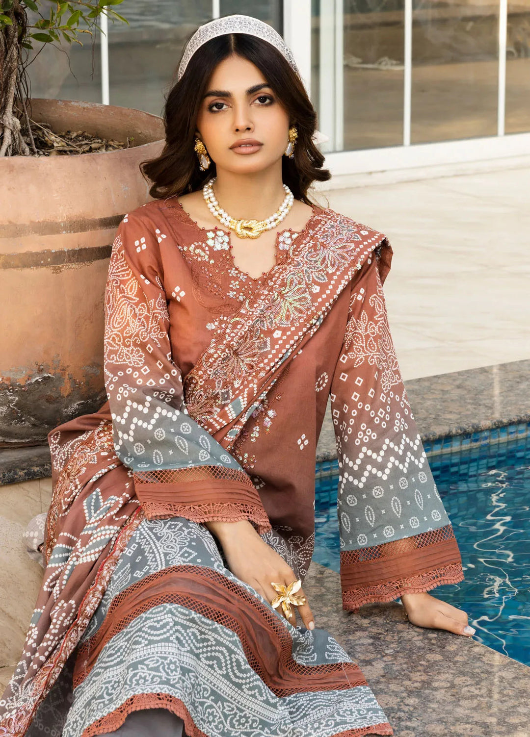 Riaz Arts Embroidered Lawn Suit Unstitched 3 Piece RA25CL AF-195 - Summer Collection