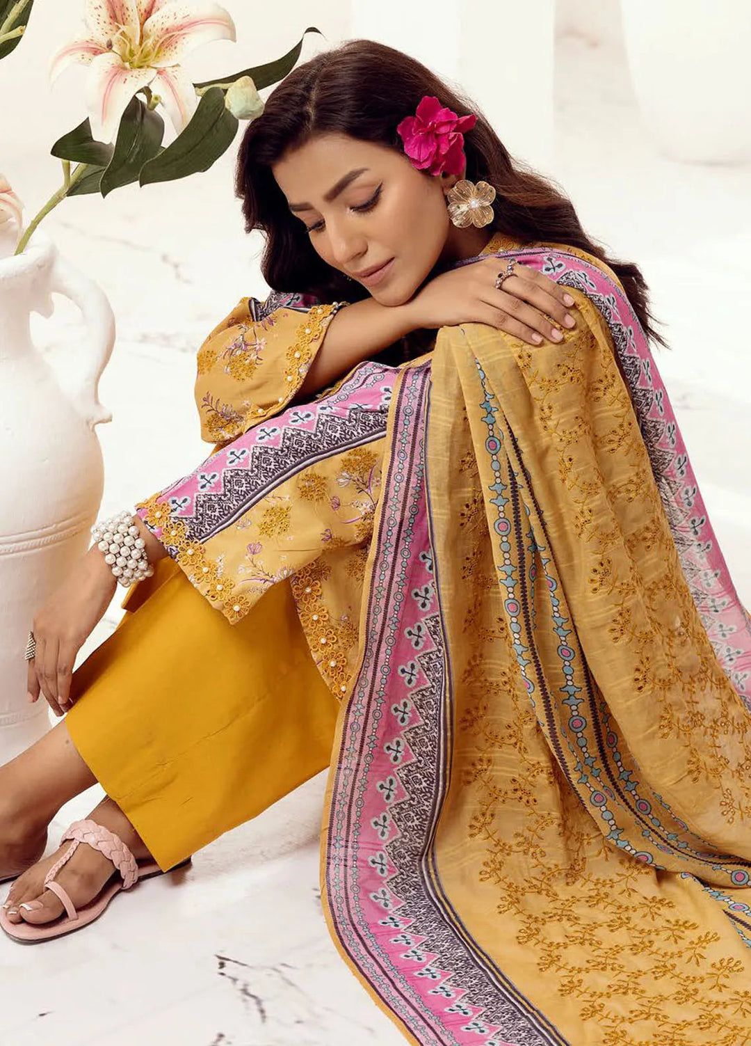 Riaz Arts Embroidered Lawn Suit Unstitched 3 Piece RA25MH D-03 - Summer Collection