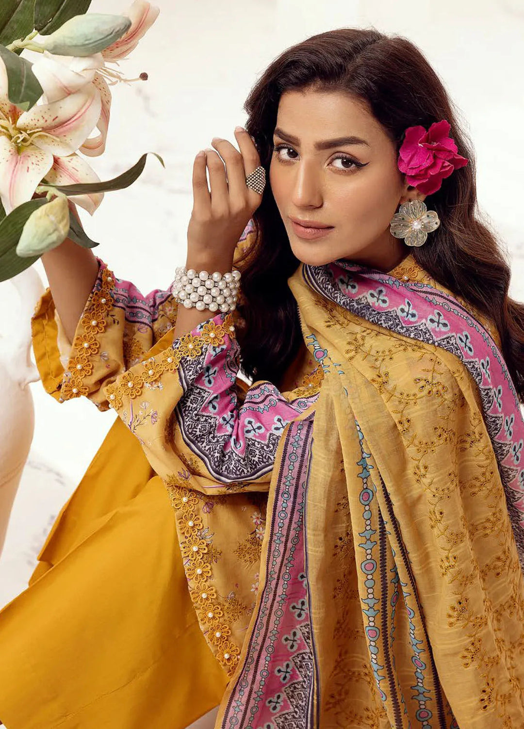 Riaz Arts Embroidered Lawn Suit Unstitched 3 Piece RA25MH D-03 - Summer Collection