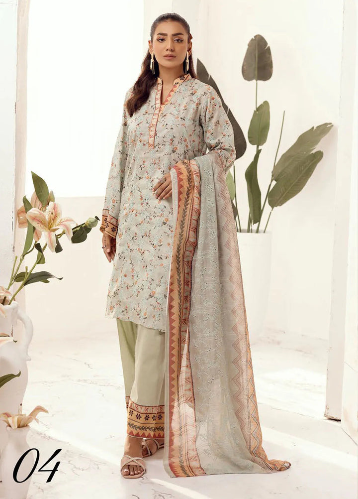 Riaz Arts Embroidered Lawn Suit Unstitched 3 Piece RA25MH D-04 - Summer Collection