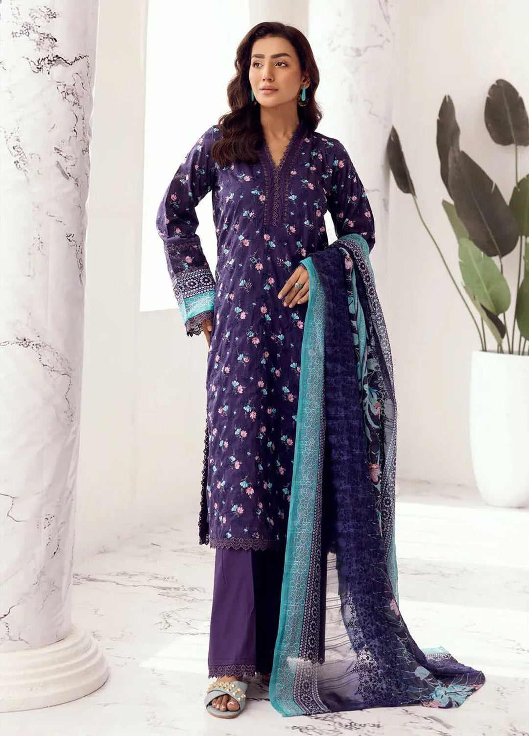 Riaz Arts Embroidered Lawn Suit Unstitched 3 Piece RA25MH D-07 - Summer Collection