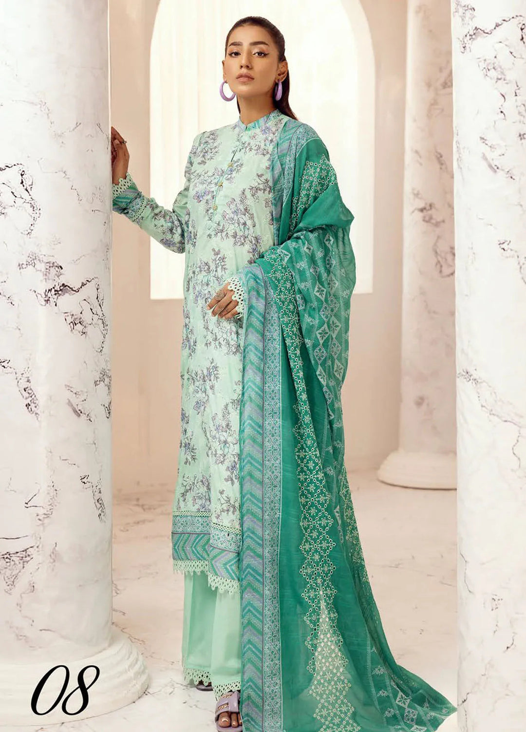 Riaz Arts Embroidered Lawn Suit Unstitched 3 Piece RA25MH D-08 - Summer Collection
