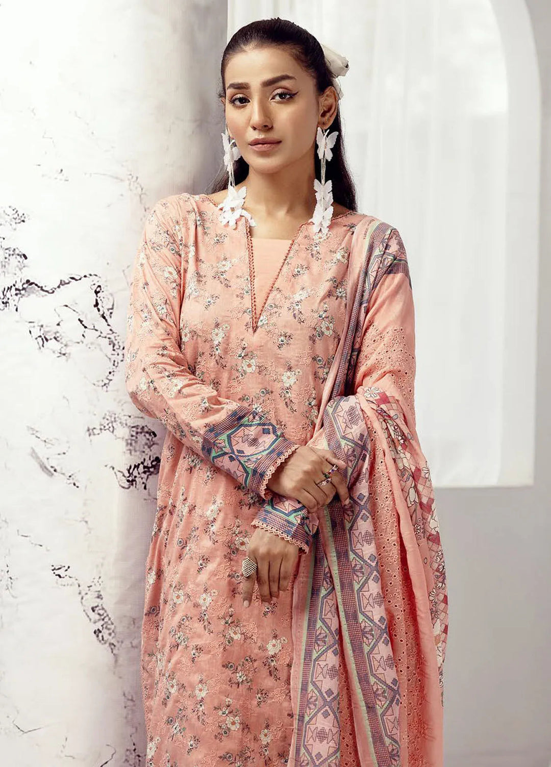 Riaz Arts Embroidered Lawn Suit Unstitched 3 Piece RA25MH D-10 - Summer Collection
