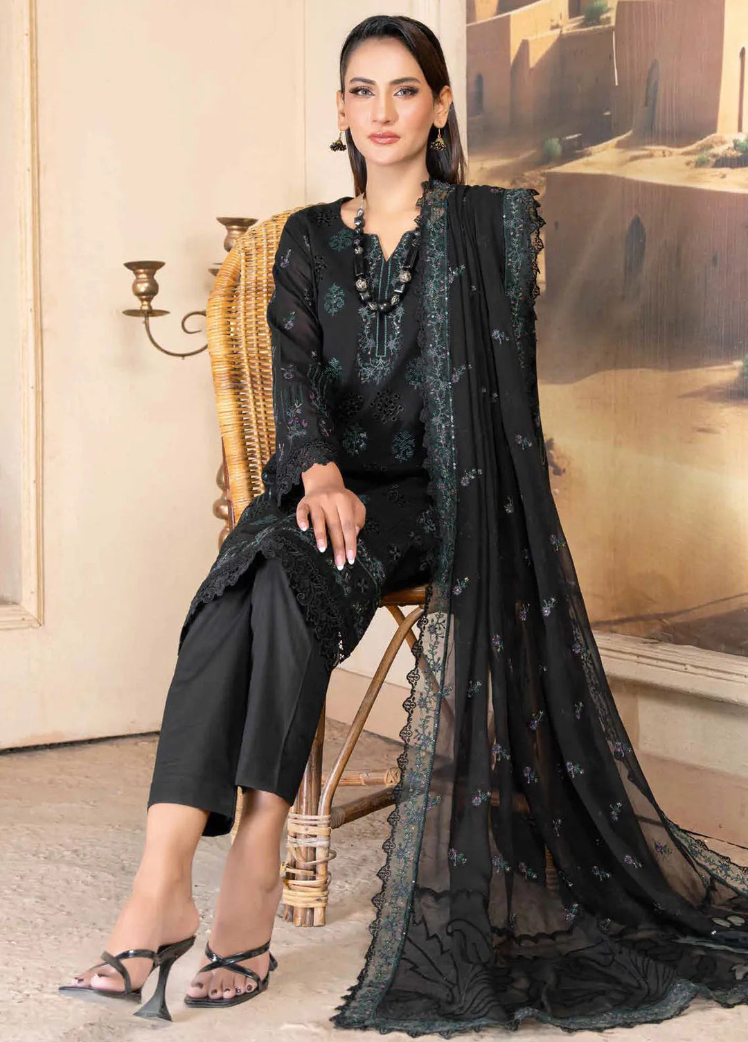Riaz Arts Embroidered Lawn Suit Unstitched 3 Piece RA25PL D-04 - Summer Collection