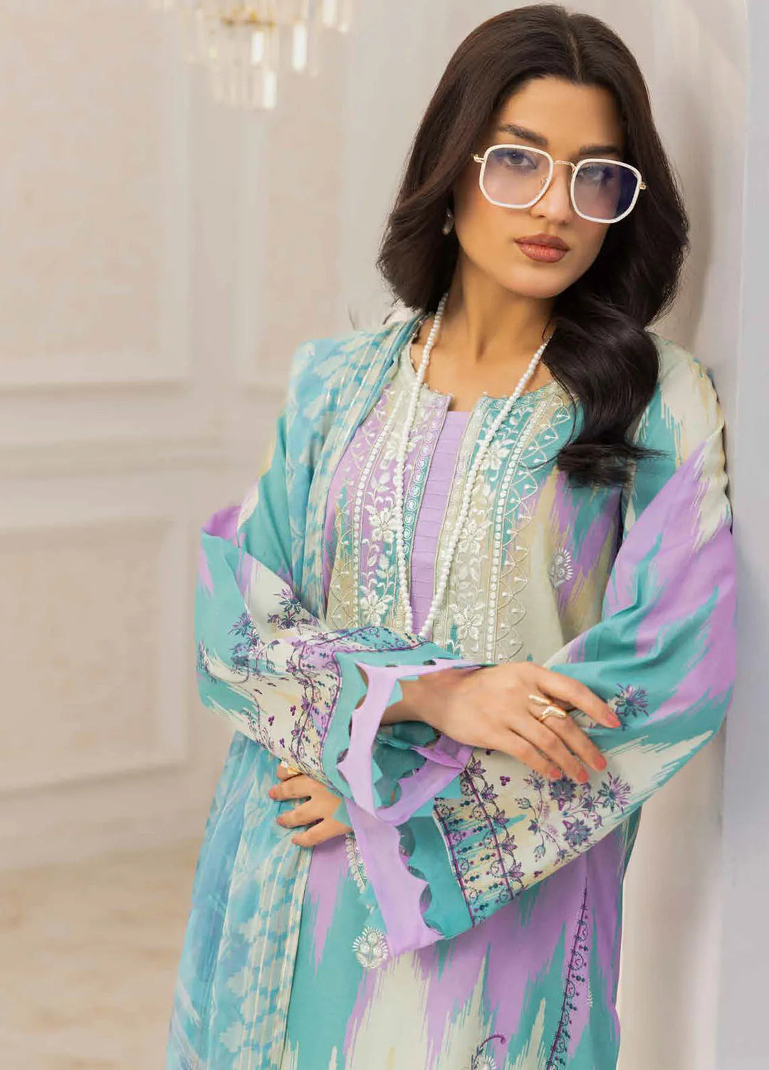 Riaz Arts Embroidered Lawn Suits Unstitched 3 Piece RA25LC AF-216 - Summer Collection