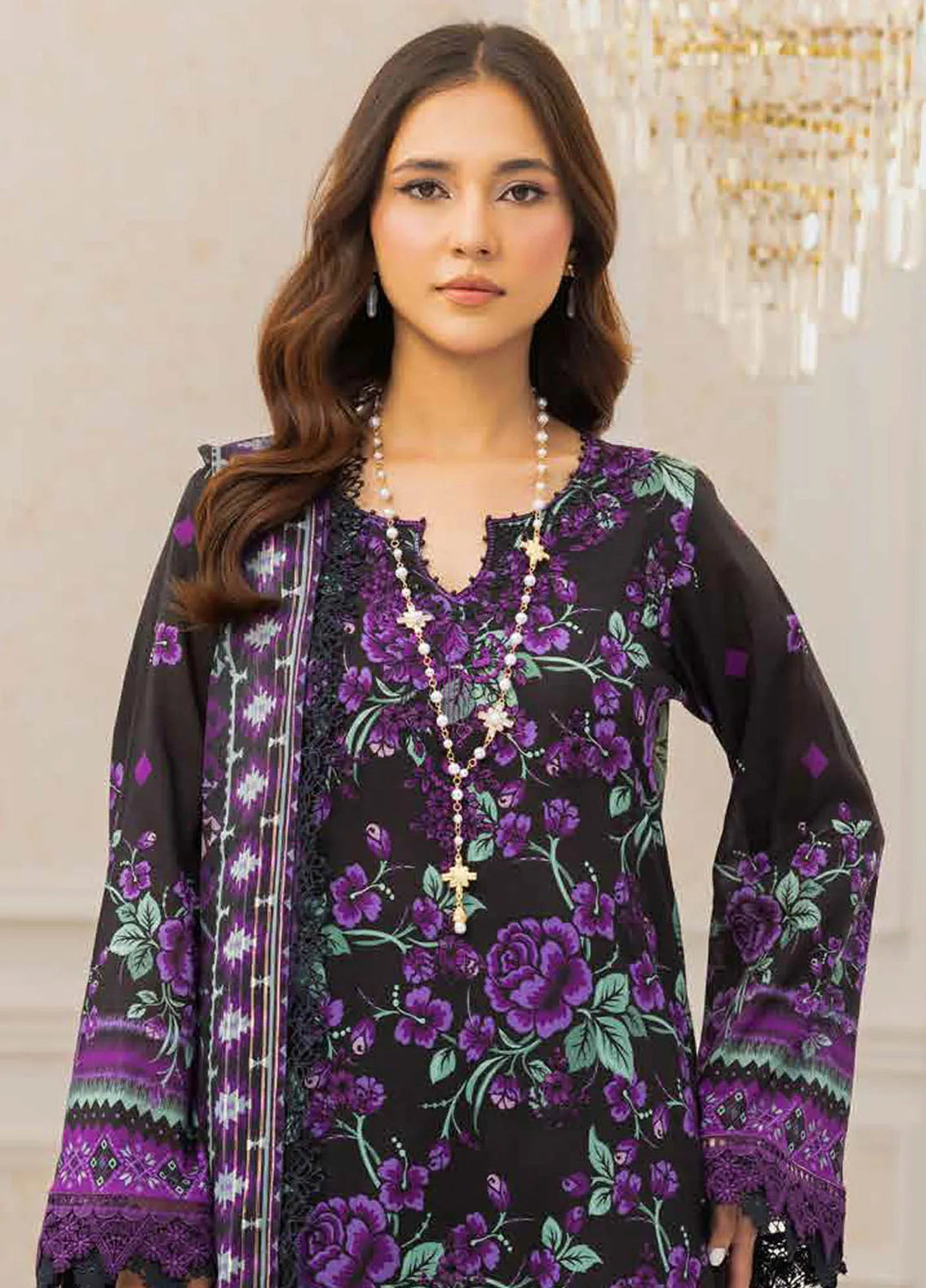 Riaz Arts Embroidered Lawn Suits Unstitched 3 Piece RA25LC AF-217 - Summer Collection