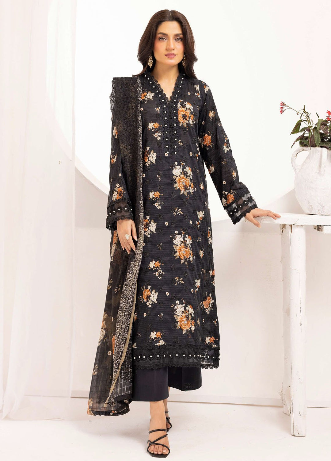 Riaz Arts Embroidered Lawn Suits Unstitched 3 Piece RA25RL D-01 - Summer Collection