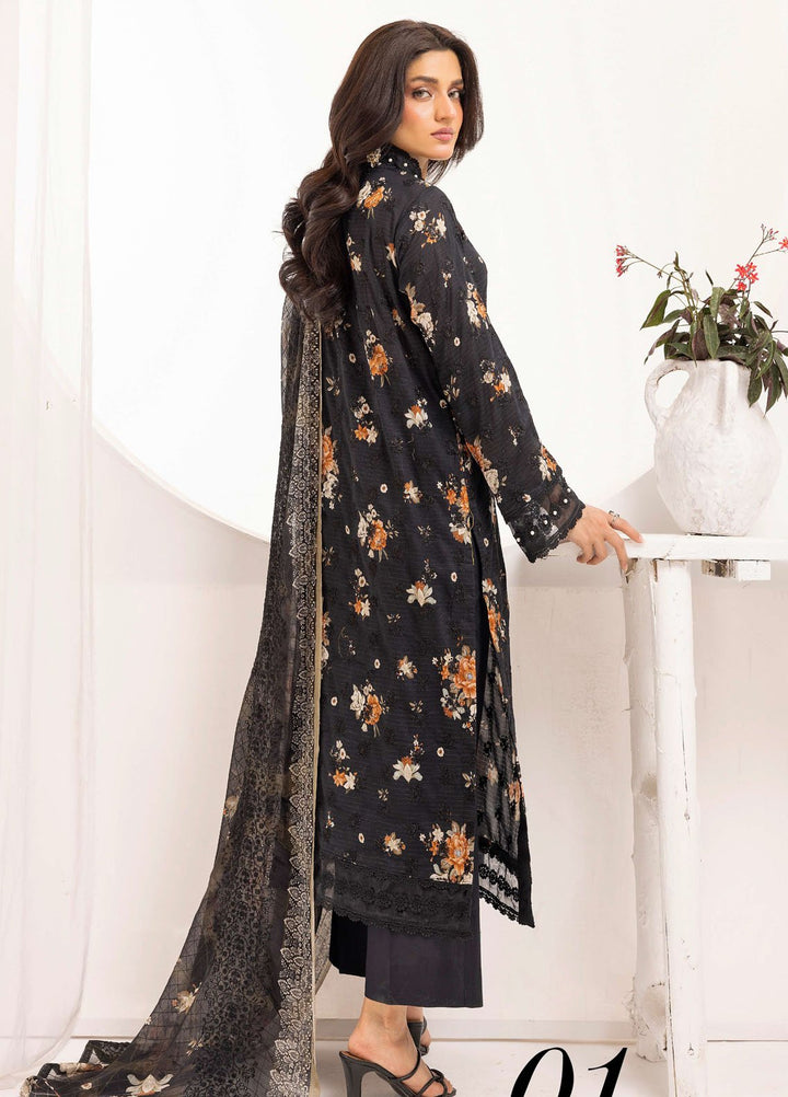 Riaz Arts Embroidered Lawn Suits Unstitched 3 Piece RA25RL D-01 - Summer Collection