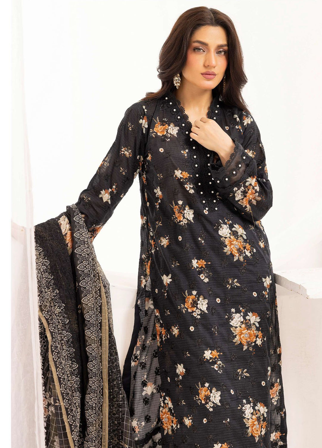 Riaz Arts Embroidered Lawn Suits Unstitched 3 Piece RA25RL D-01 - Summer Collection