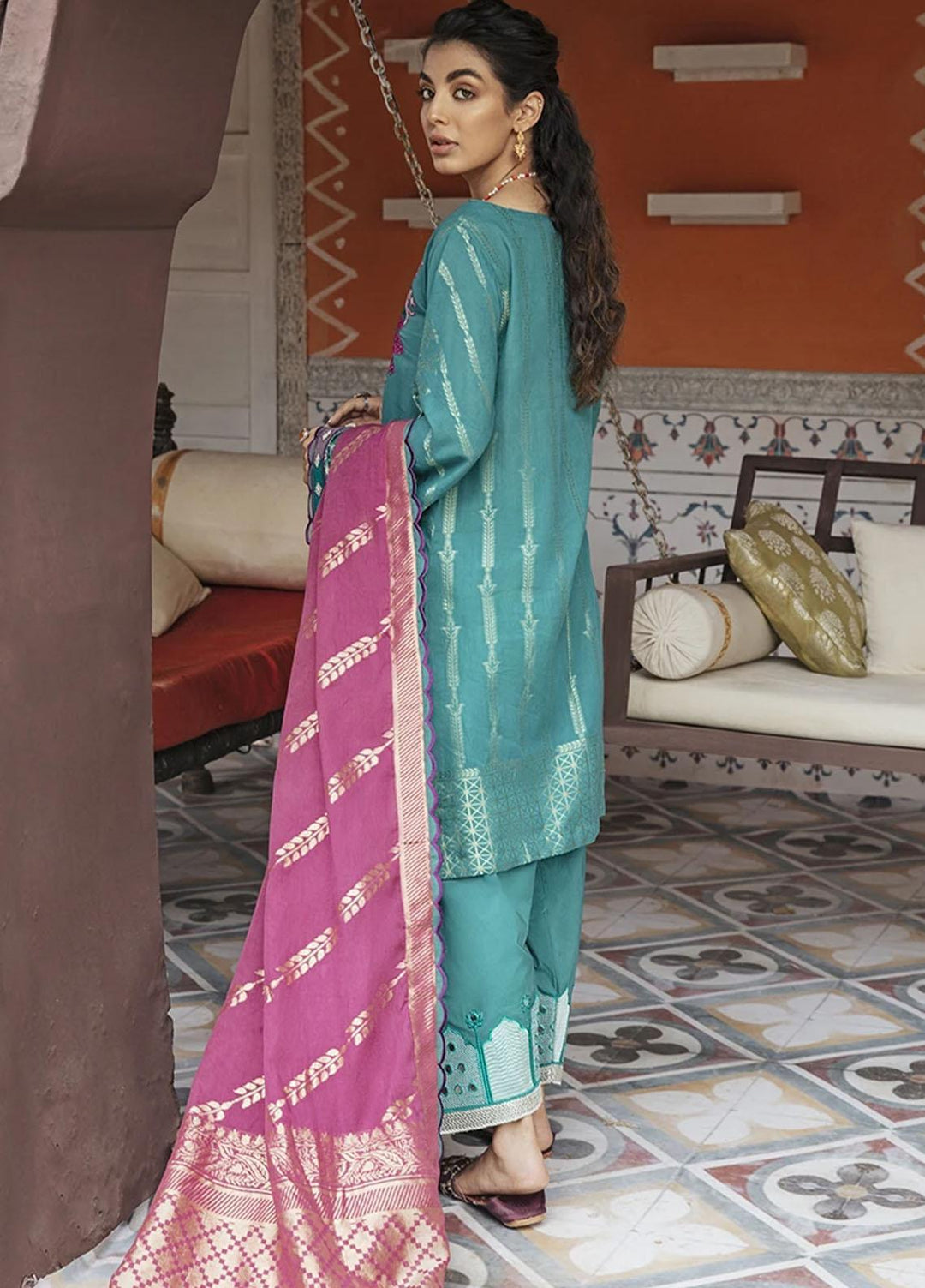 Rim Jhim by Cross Stitch Embroidered Cotton Jacquard Suits Unstitched 3 Piece CS21RJ ZAIB-UN-NISA-B - Luxury Collection