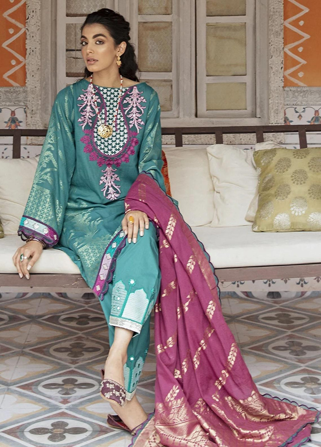 Rim Jhim by Cross Stitch Embroidered Cotton Jacquard Suits Unstitched 3 Piece CS21RJ ZAIB-UN-NISA-B - Luxury Collection