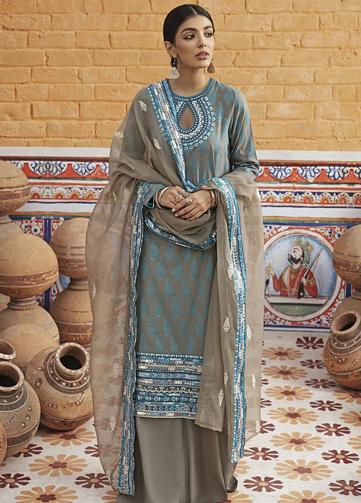 Rim Jhim by Cross Stitch Embroidered Cotton Jacquard Suits Unstitched 3 Piece CS21RJ BARG-E-FEROZ-B - Luxury Collection