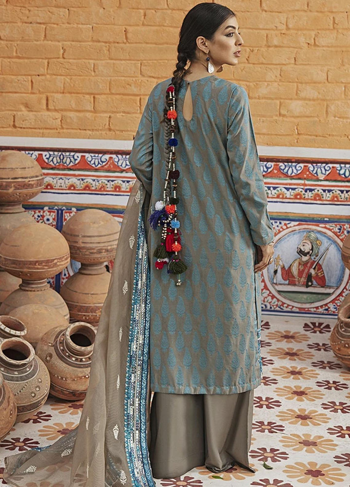 Rim Jhim by Cross Stitch Embroidered Cotton Jacquard Suits Unstitched 3 Piece CS21RJ BARG-E-FEROZ-B - Luxury Collection