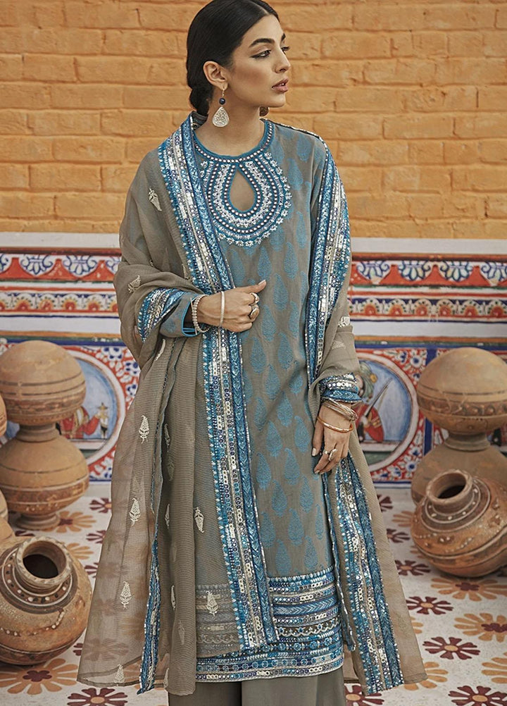 Rim Jhim by Cross Stitch Embroidered Cotton Jacquard Suits Unstitched 3 Piece CS21RJ BARG-E-FEROZ-B - Luxury Collection