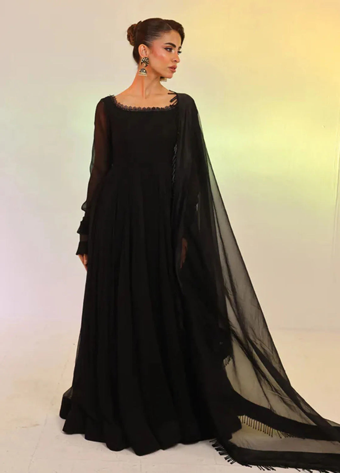 Ripret Pret Embroidered Chiffon 2 Piece Suit Black Kalidaar